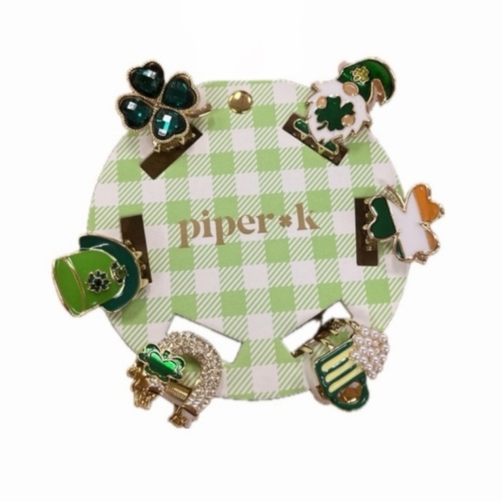💚▪️Piper K ▪️Green and Gold Hair Clips Of 6 Mini Metal Claw Set